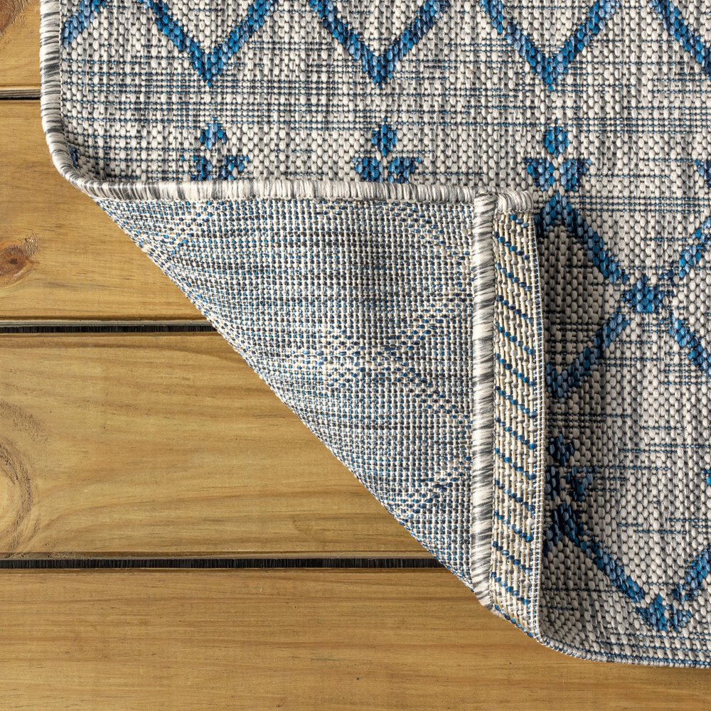 3' Light Gray And Navy Blue Square Trellis Indoor Outdoor Area Rug