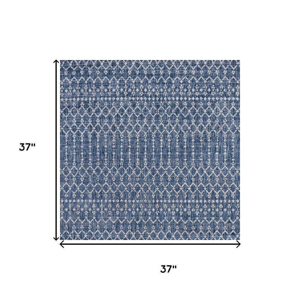3' Navy Blue And Light Gray Square Trellis Indoor Outdoor Area Rug
