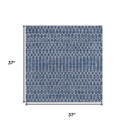 3' Navy Blue And Light Gray Square Trellis Indoor Outdoor Area Rug