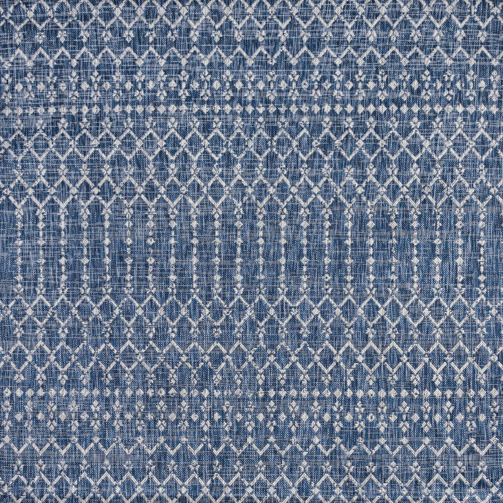 3' Navy Blue And Light Gray Square Trellis Indoor Outdoor Area Rug