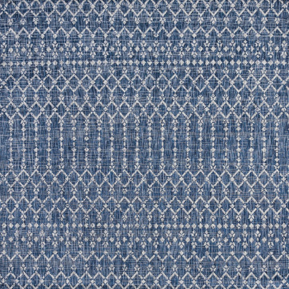 3' Navy Blue And Light Gray Square Trellis Indoor Outdoor Area Rug