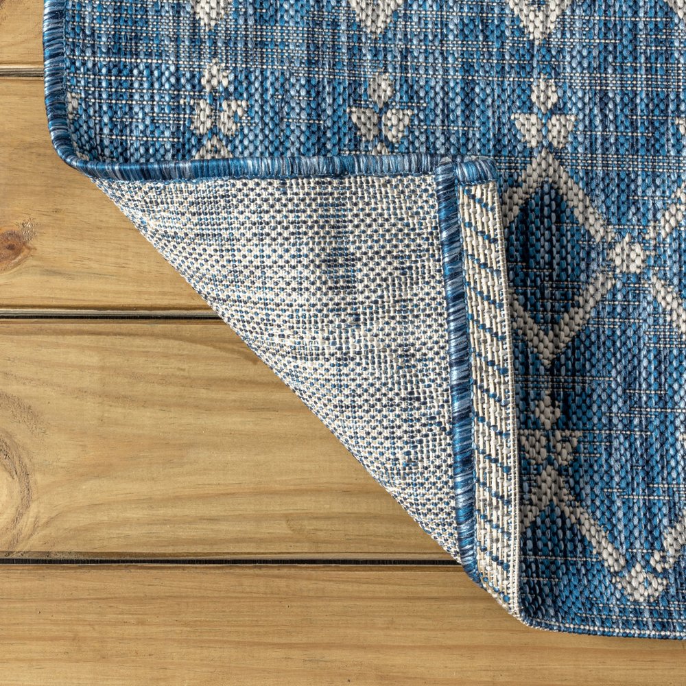 3' Navy Blue And Light Gray Square Trellis Indoor Outdoor Area Rug