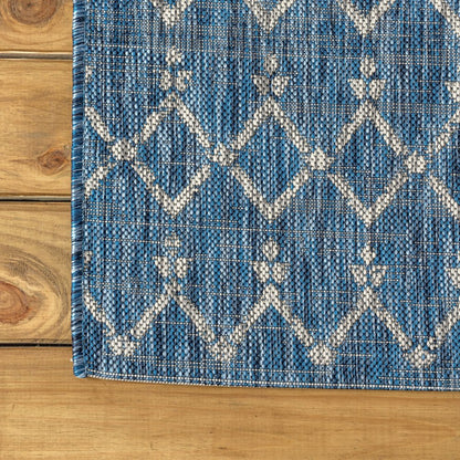 3' Navy Blue And Light Gray Square Trellis Indoor Outdoor Area Rug