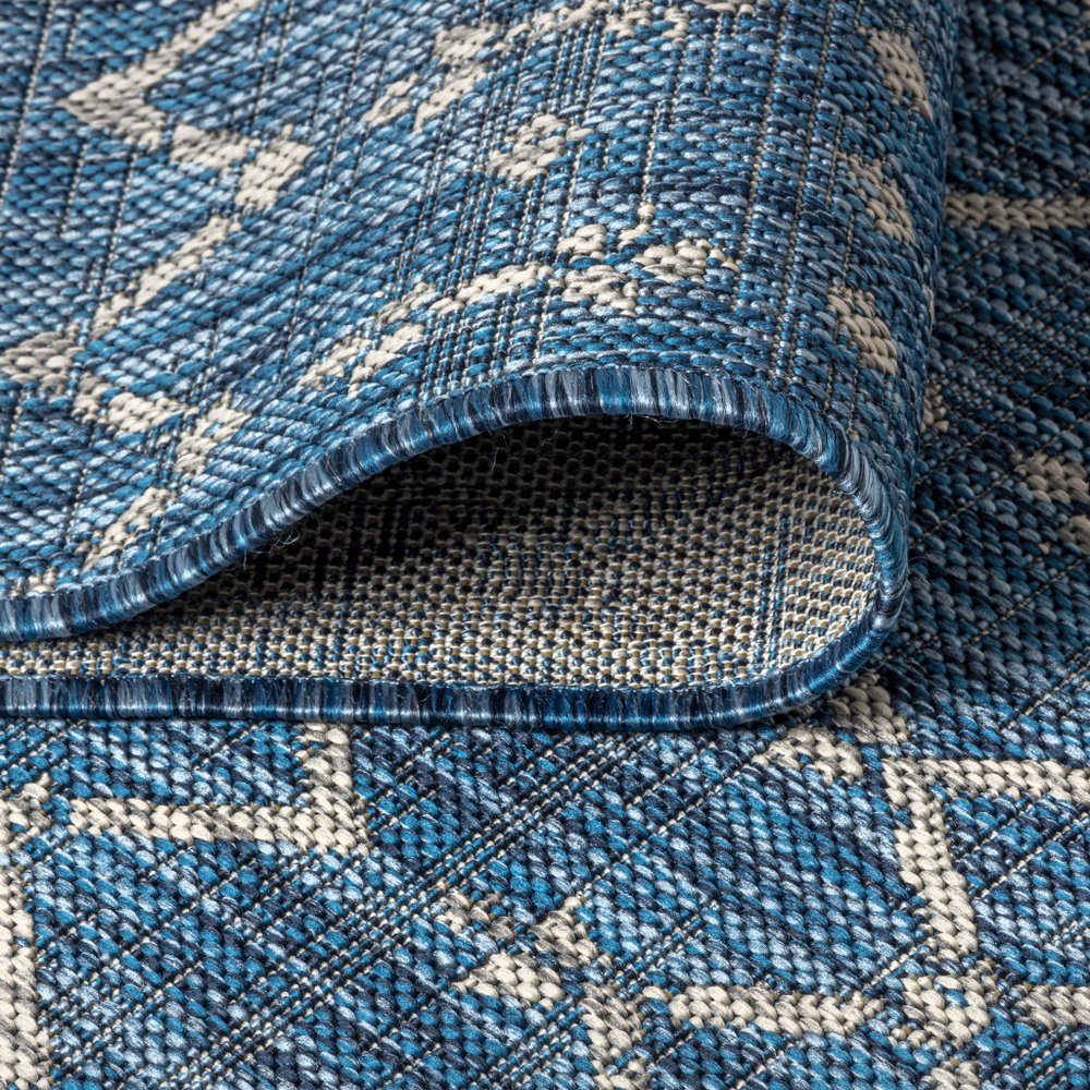 3' Navy Blue And Light Gray Square Trellis Indoor Outdoor Area Rug