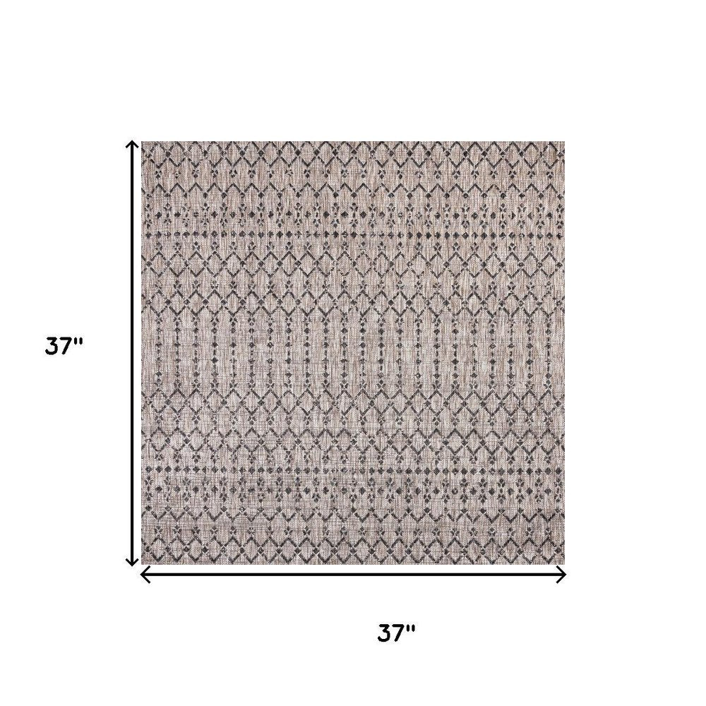3' Natural And Black Square Trellis Indoor Outdoor Area Rug