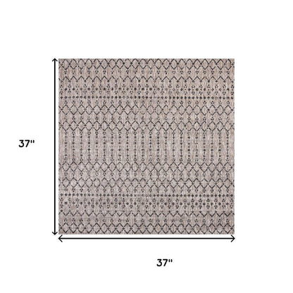 3' Natural And Black Square Trellis Indoor Outdoor Area Rug