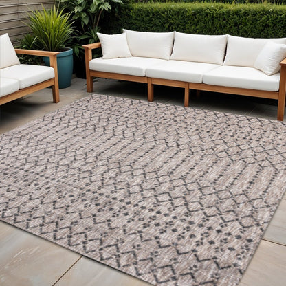 3' Natural And Black Square Trellis Indoor Outdoor Area Rug