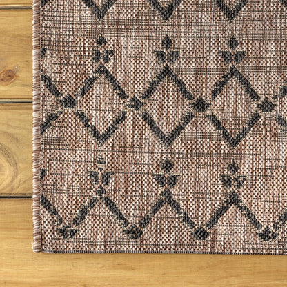 3' Natural And Black Square Trellis Indoor Outdoor Area Rug
