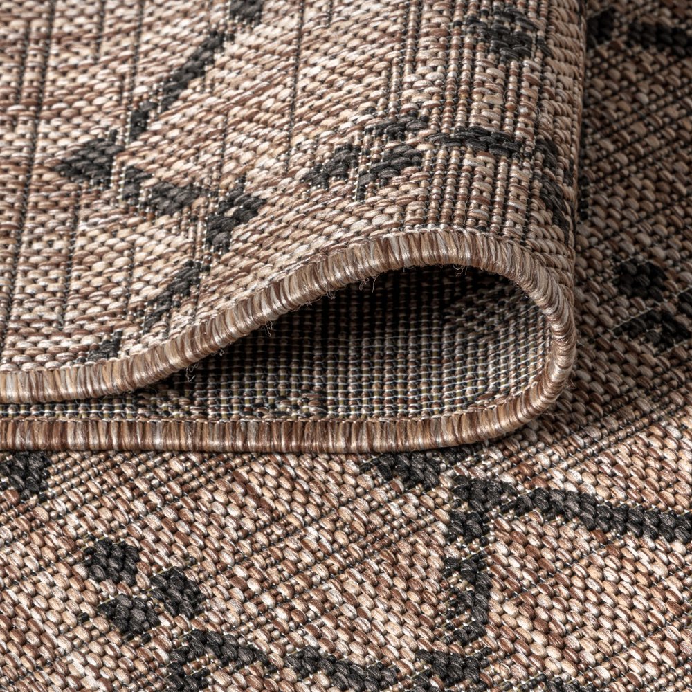 3' Natural And Black Square Trellis Indoor Outdoor Area Rug