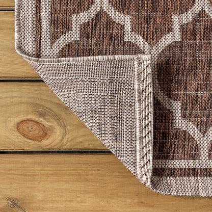 3' Espresso And Taupe Square Geometric Indoor Outdoor Area Rug