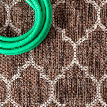 3' Espresso And Taupe Square Geometric Indoor Outdoor Area Rug