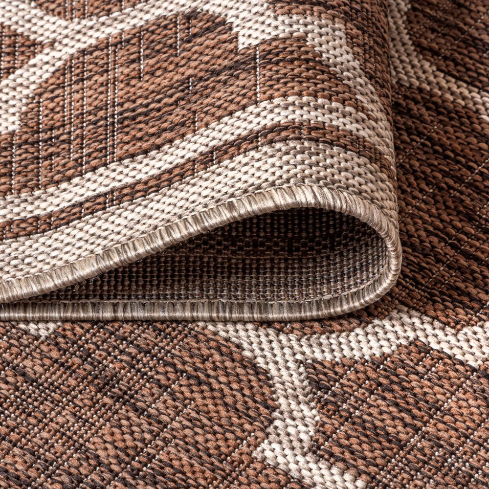 3' Espresso And Taupe Square Geometric Indoor Outdoor Area Rug