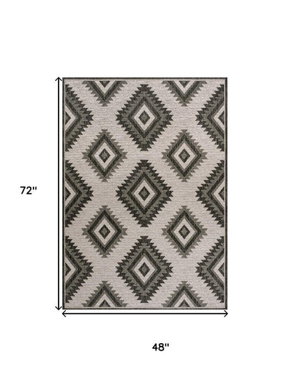4' X 6' Black And Cream Moroccan Indoor Outdoor Area Rug