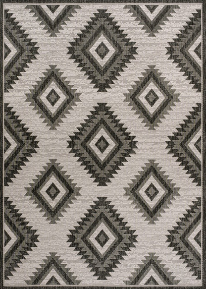 4' X 6' Black And Cream Moroccan Indoor Outdoor Area Rug