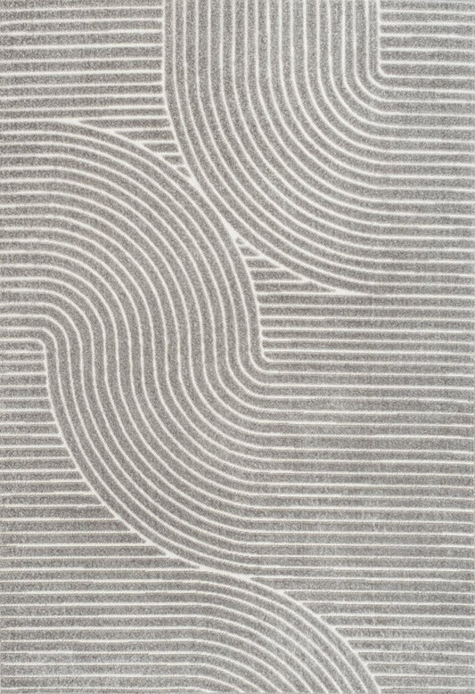 9' X 12' Gray And Ivory Striped Indoor Outdoor Area Rug