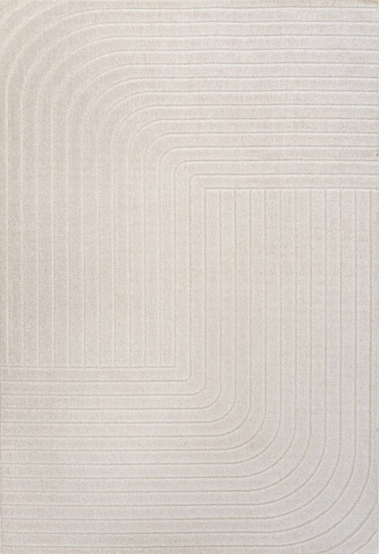 9' X 12' Ivory And Cream Striped Indoor Outdoor Area Rug