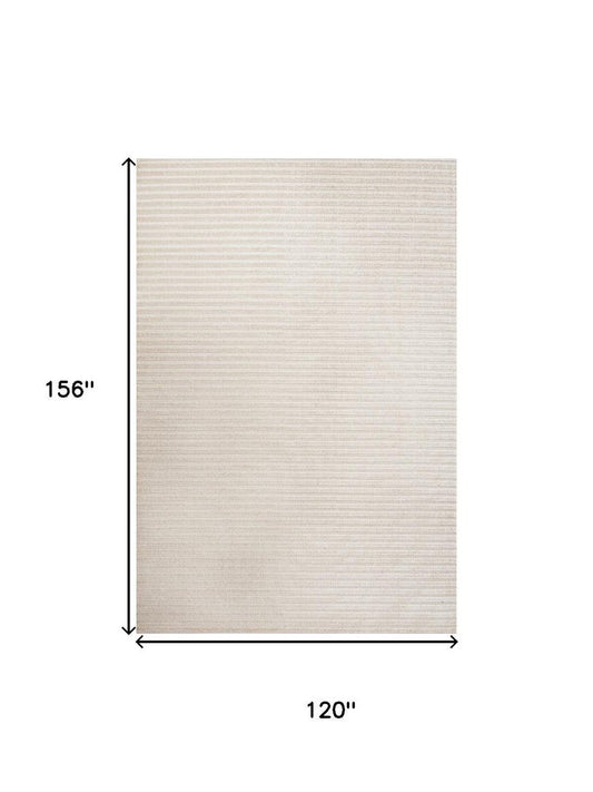 10' X 13' Ivory And Cream Striped Indoor Outdoor Area Rug