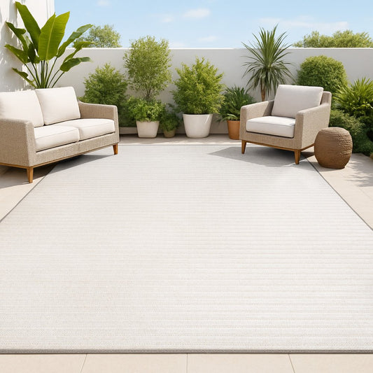 10' X 13' Ivory And Cream Striped Indoor Outdoor Area Rug