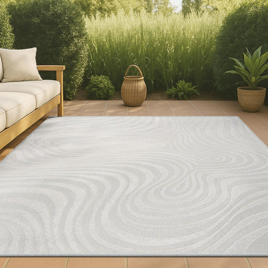 10' X 13' Cream And Ivory Abstract Indoor Outdoor Area Rug