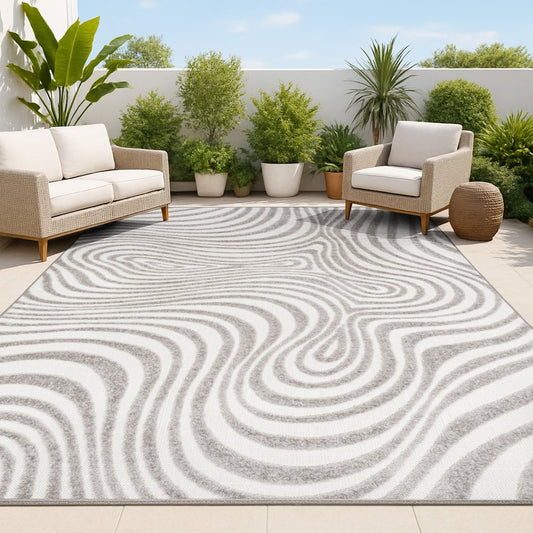 10' X 14' Gray And Ivory Abstract Indoor Outdoor Area Rug