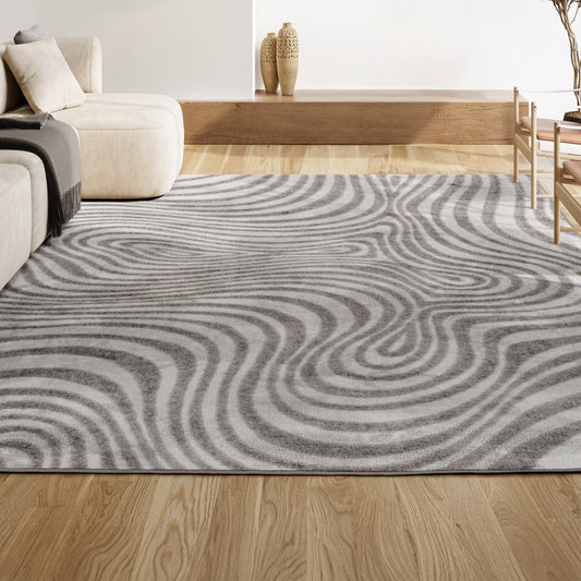 10' X 14' Gray And Ivory Abstract Indoor Outdoor Area Rug