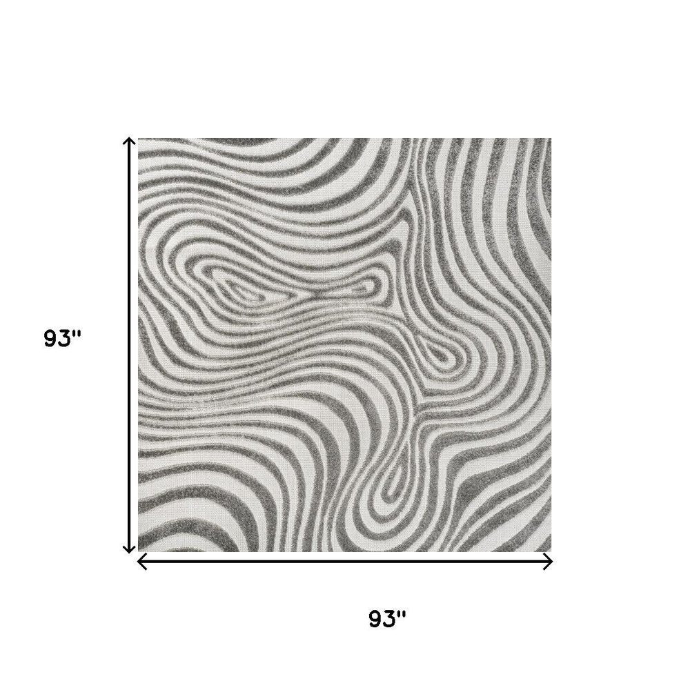 8' Gray And Ivory Square Abstract Indoor Outdoor Area Rug
