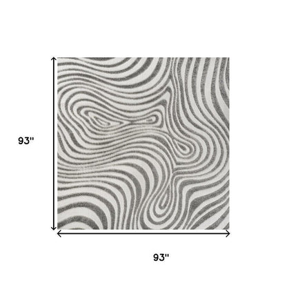 8' Gray And Ivory Square Abstract Indoor Outdoor Area Rug