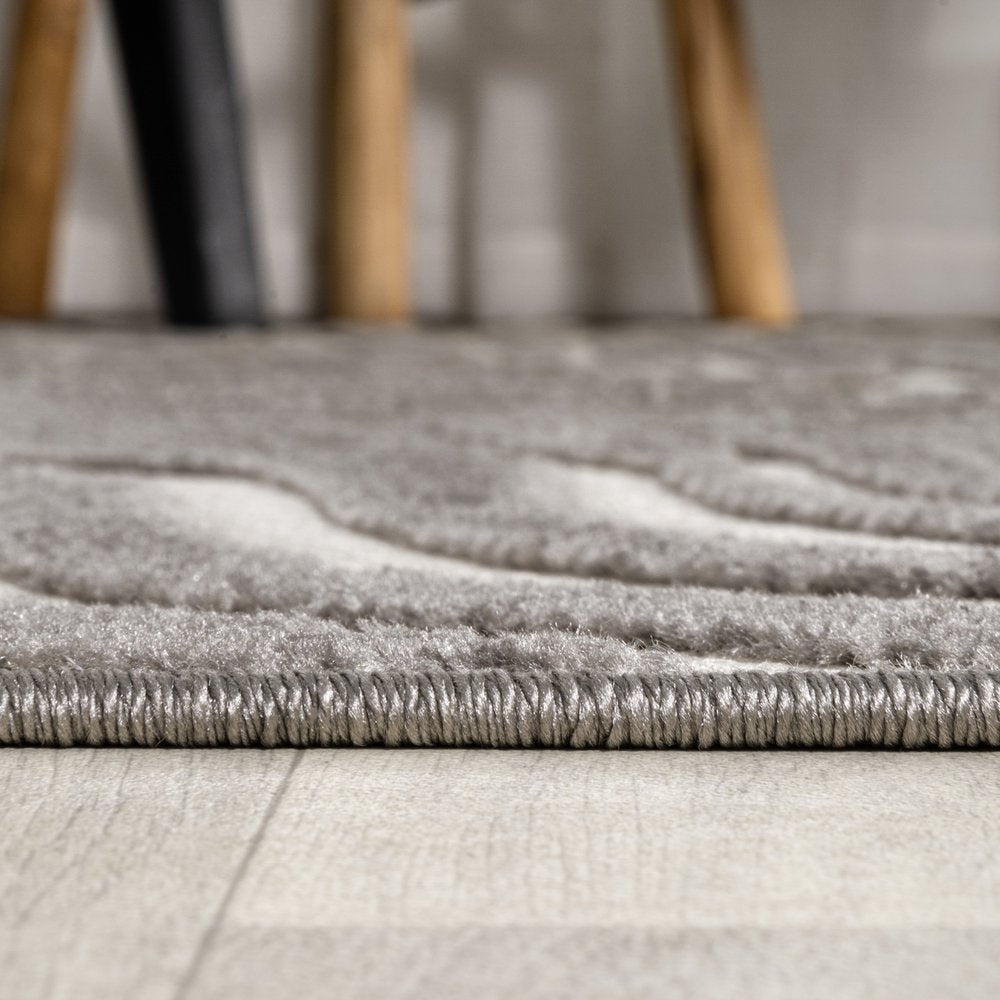 8' Gray And Ivory Square Abstract Indoor Outdoor Area Rug