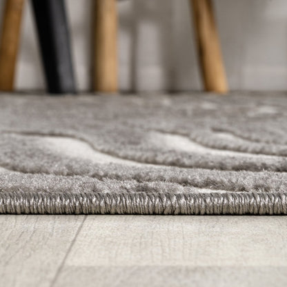8' Gray And Ivory Square Abstract Indoor Outdoor Area Rug