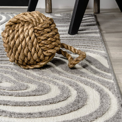 8' Gray And Ivory Square Abstract Indoor Outdoor Area Rug