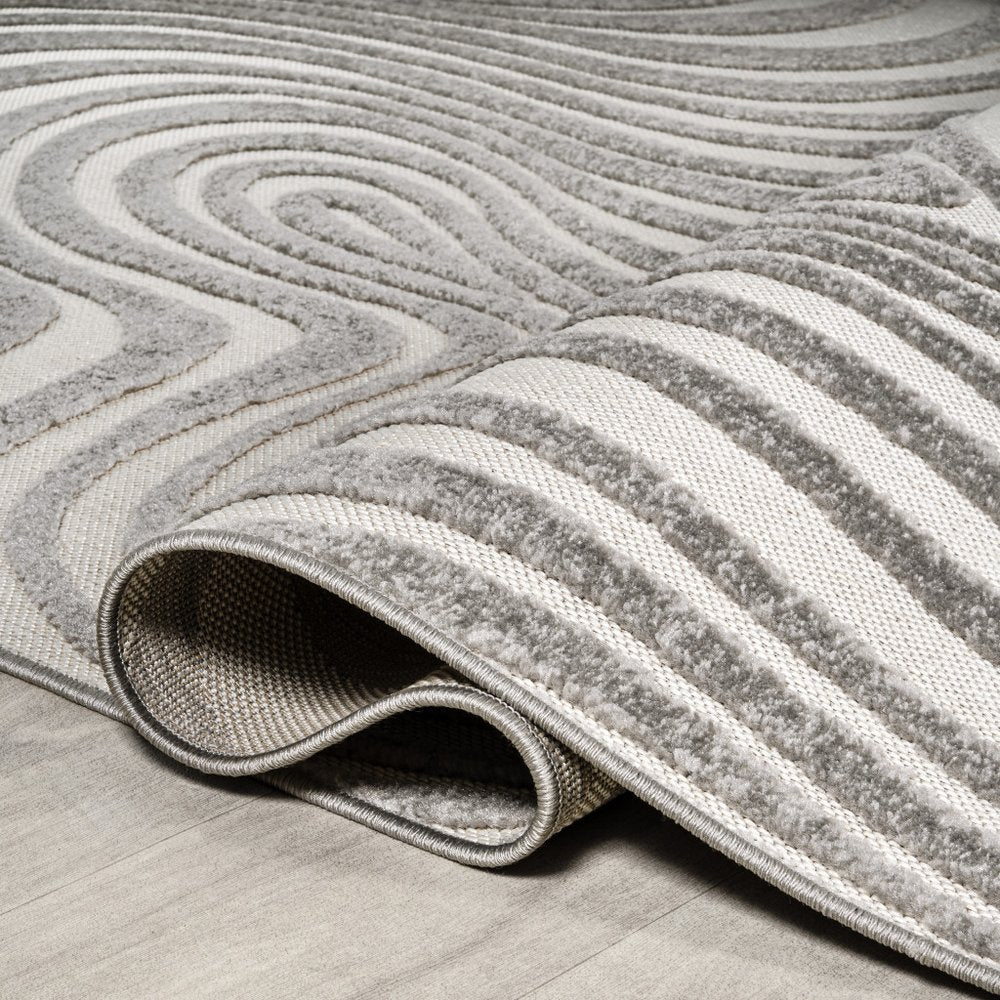 8' Gray And Ivory Square Abstract Indoor Outdoor Area Rug