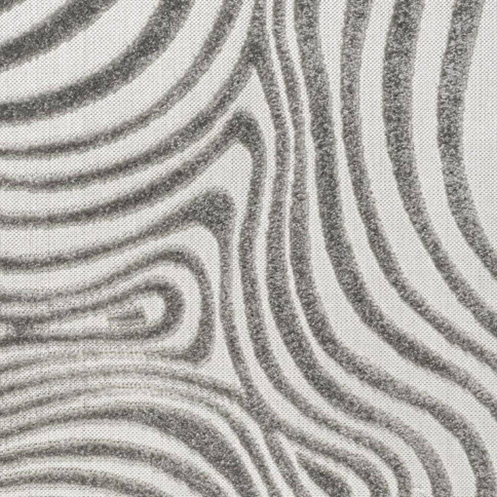 8' Gray And Ivory Square Abstract Indoor Outdoor Area Rug