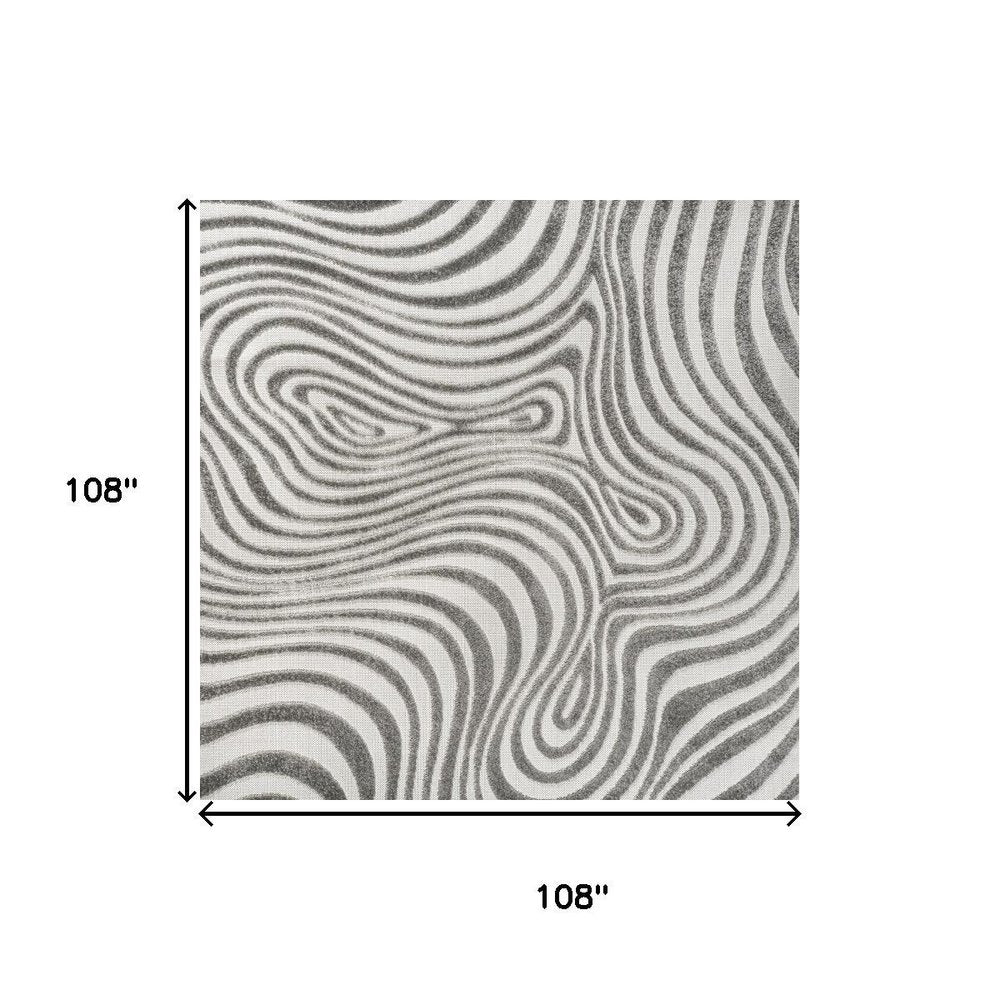 9' Gray And Ivory Square Abstract Indoor Outdoor Area Rug