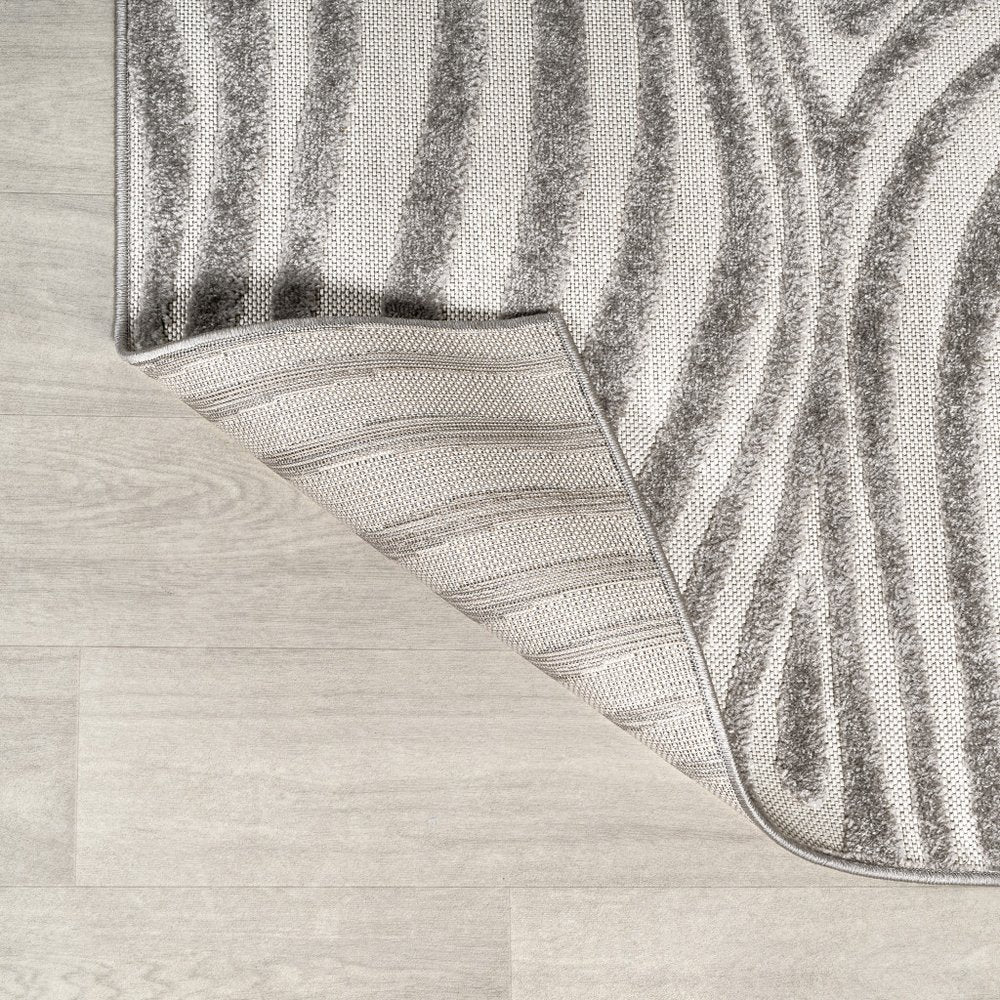 9' Gray And Ivory Square Abstract Indoor Outdoor Area Rug