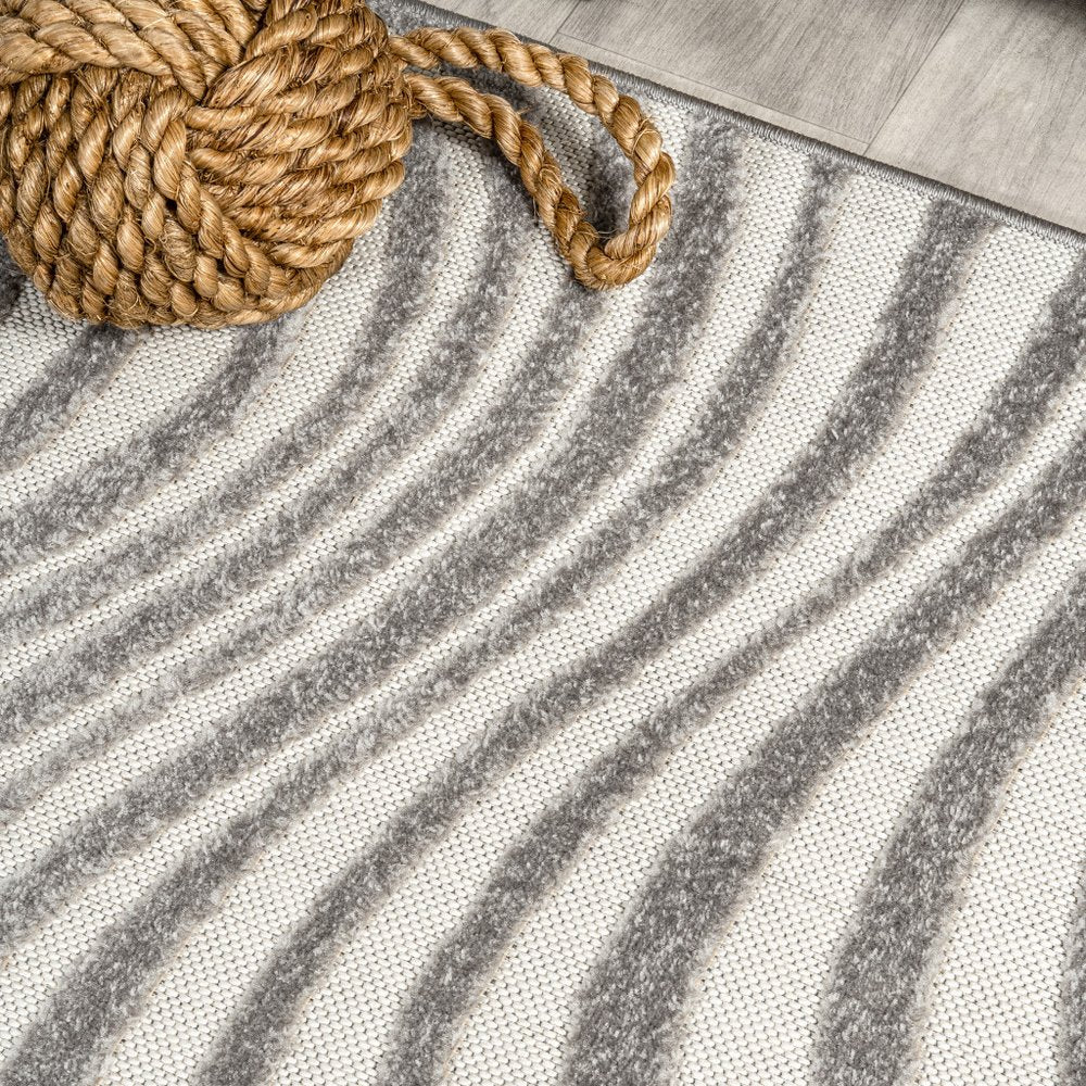9' Gray And Ivory Square Abstract Indoor Outdoor Area Rug