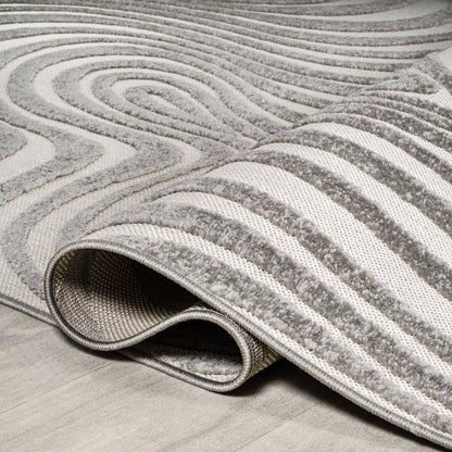 9' Gray And Ivory Square Abstract Indoor Outdoor Area Rug