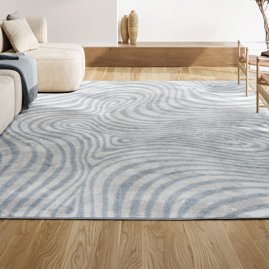 10' X 13' Light Blue And Ivory Abstract Indoor Outdoor Area Rug