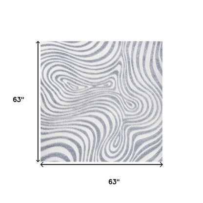 5' Light Blue And Ivory Square Abstract Indoor Outdoor Area Rug