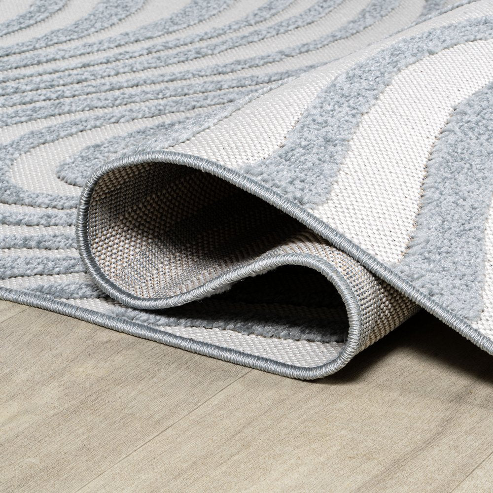 5' Light Blue And Ivory Square Abstract Indoor Outdoor Area Rug