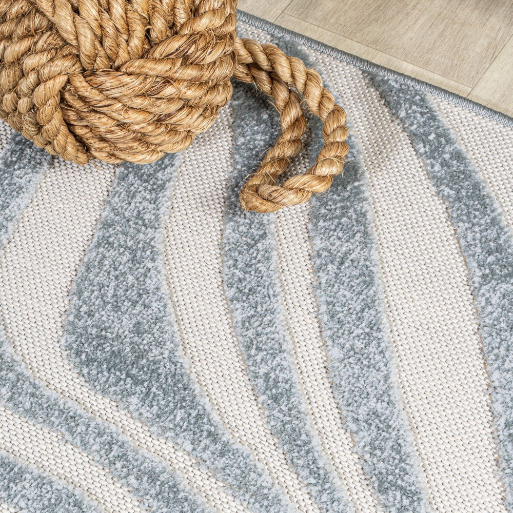 6' Light Blue And Ivory Square Abstract Indoor Outdoor Area Rug