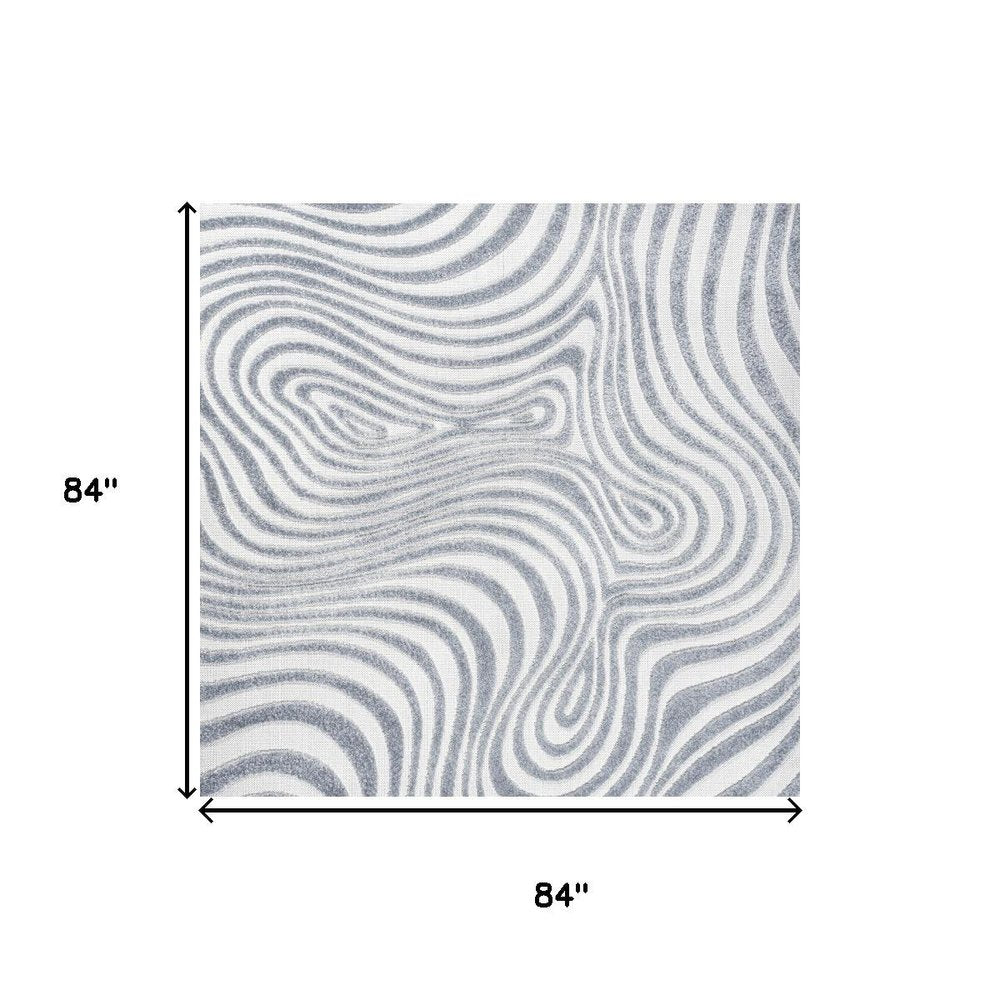 7' Light Blue And Ivory Square Abstract Indoor Outdoor Area Rug