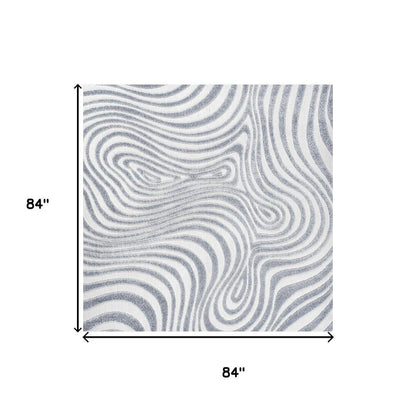 7' Light Blue And Ivory Square Abstract Indoor Outdoor Area Rug