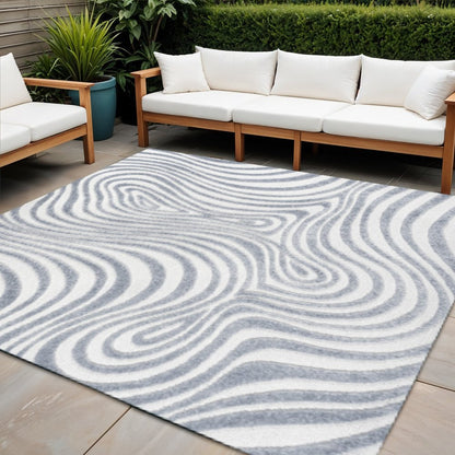 7' Light Blue And Ivory Square Abstract Indoor Outdoor Area Rug