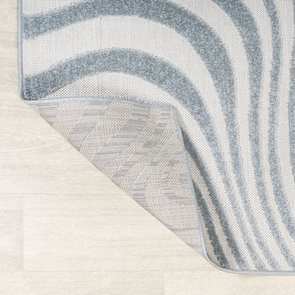 7' Light Blue And Ivory Square Abstract Indoor Outdoor Area Rug