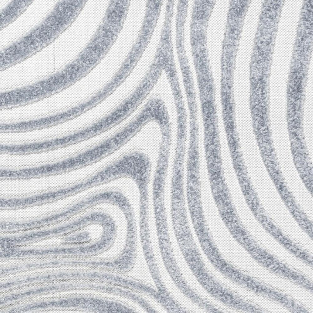7' Light Blue And Ivory Square Abstract Indoor Outdoor Area Rug
