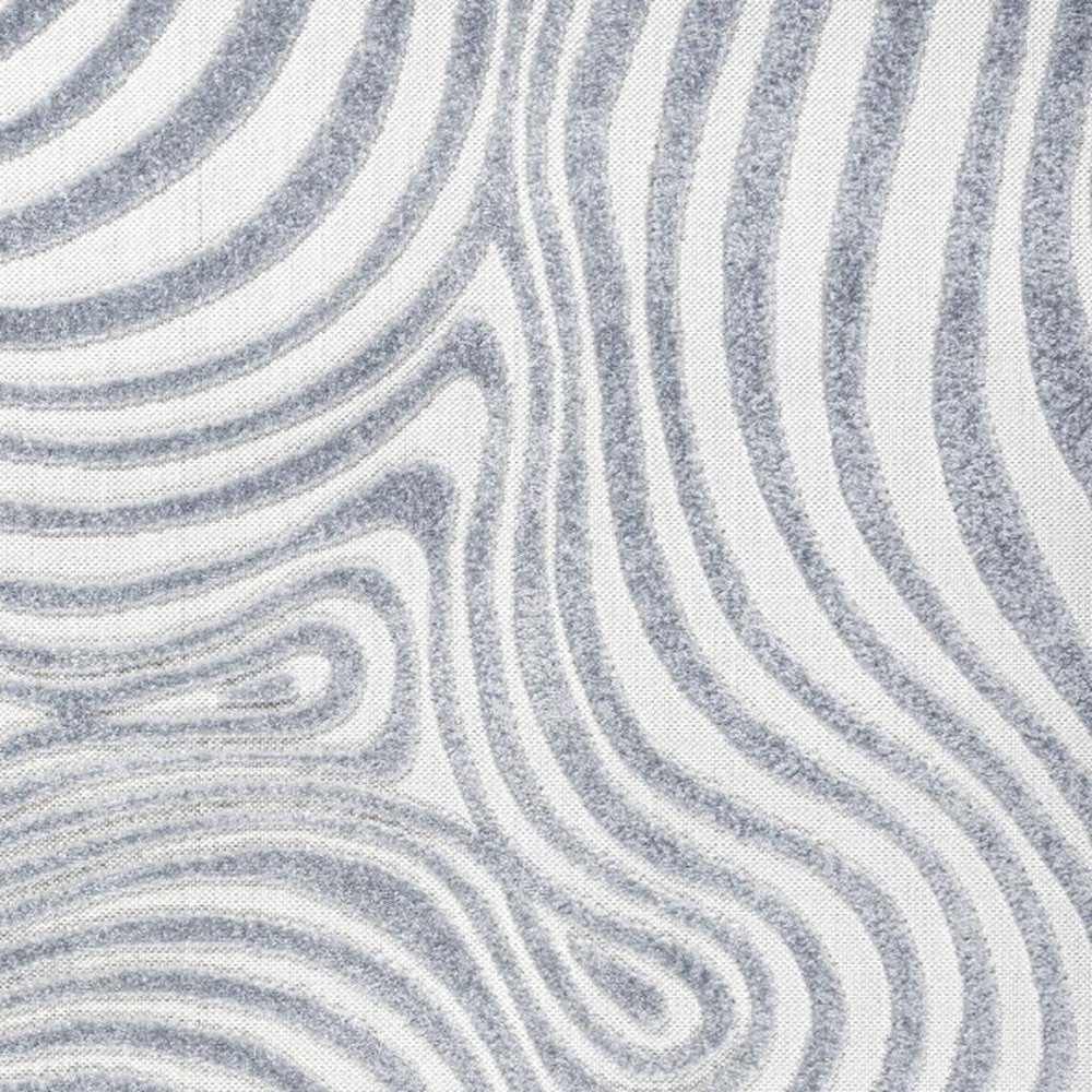 7' Light Blue And Ivory Square Abstract Indoor Outdoor Area Rug