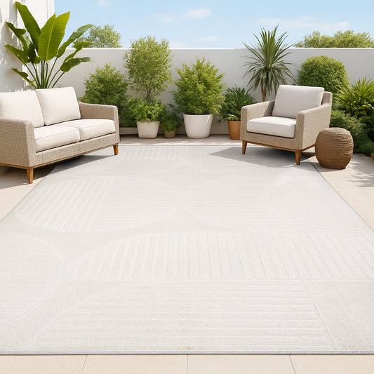10' X 13' Ivory And Cream Striped Indoor Outdoor Area Rug