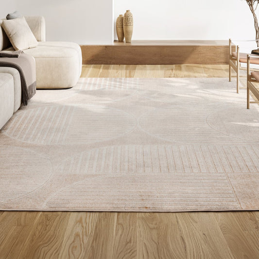 10' X 13' Ivory And Cream Striped Indoor Outdoor Area Rug