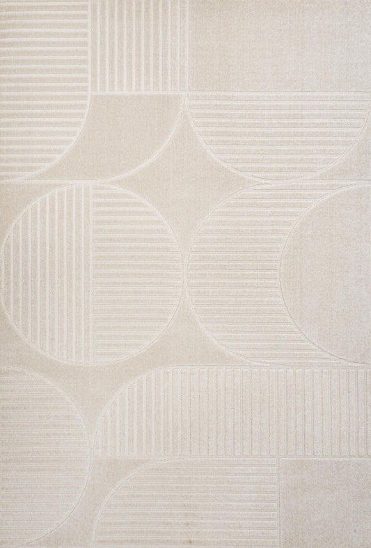 9' X 12' Ivory And Cream Striped Indoor Outdoor Area Rug