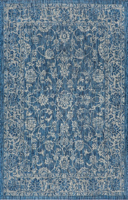 10' X 14' Navy Blue And Gray Medallion Indoor Outdoor Area Rug